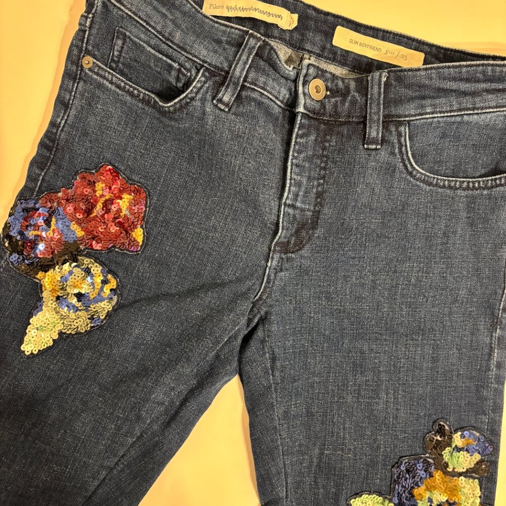 ANTHROPOLOGIE Pilcro & the Letterpress Slim Boyfriend Jean with Sequins - 25